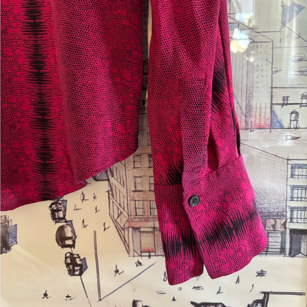 Equipment Red and Black Button-Down Silk Blouse - Picture 6 of 10